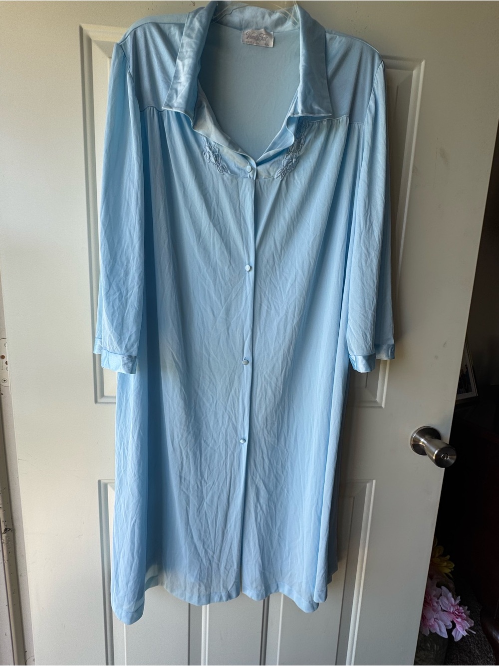 VINTAGE Vanity Fair Light Blue Long Button-Front Nightgown with Slip